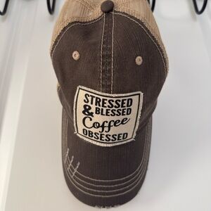 Brown Trucker Hat with Coffee Patch